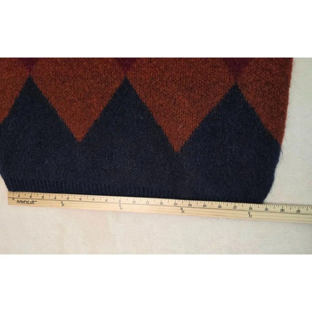 Gemelli Sweater Size‎ S Italian Mohair Brown Blue Red Chevron Pattern Crewneck